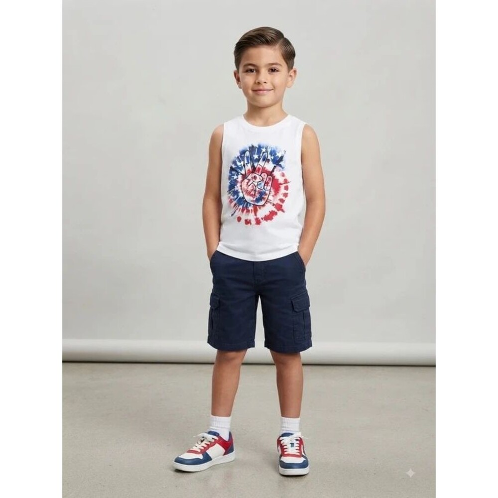 Way to Celebrate! Kids Patriotic Peace Sign Tank Top Size S 6-7 Cotton